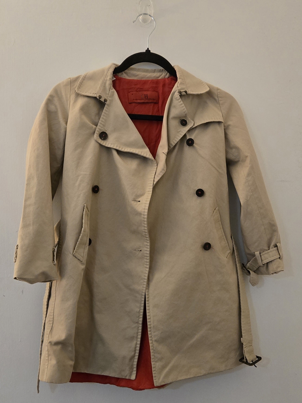 Women’s Beige Trench Coat with Red Lining